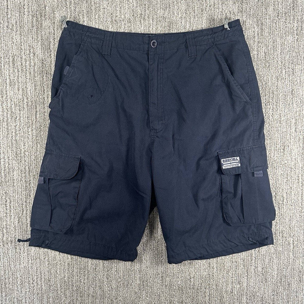 Vintage Ezekiel Cargo Shorts Sz 34 Black Y2K Skate Surf Hook‎ & Loop Pockets 12"